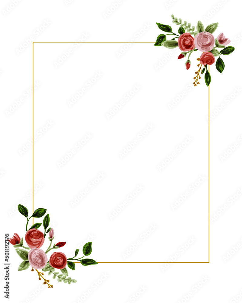 Beautiful floral 8x10 ratio frame with roses and leaves in watercolor ...