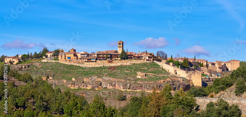 Vista panoramica en lo alto de la montaña entre bosques del pueblo de Riaza en Segovia,Castilla y Leon,España photo