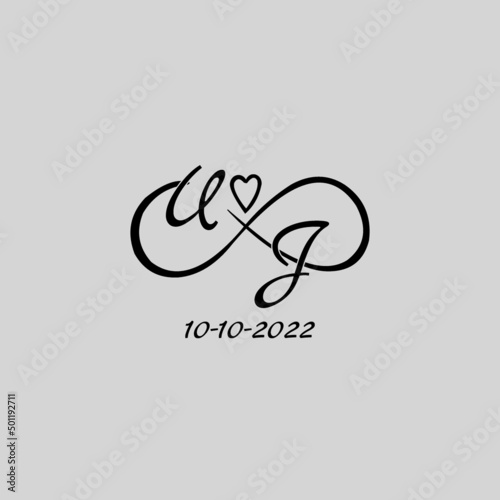 Letter UJ logo with infinity and love symbol, elegant cute wedding monogram design photo