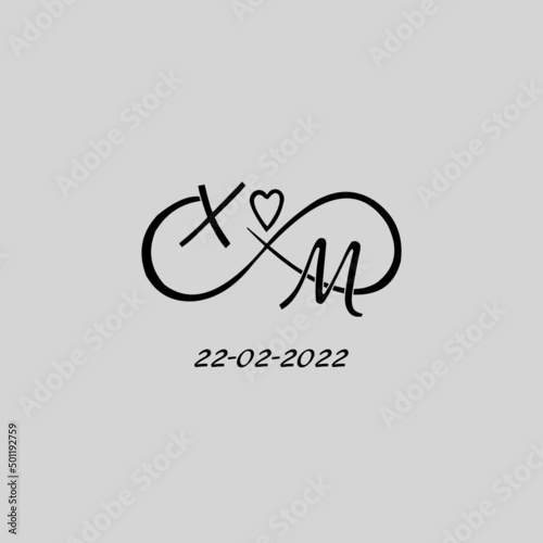 Letter XM logo with infinity and love symbol, elegant cute wedding monogram design