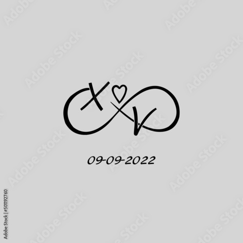 Letter XV logo with infinity and love symbol, elegant cute wedding monogram design
