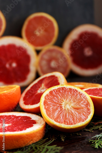 Juicy slice of grapefruit and orange for cocktails and bar