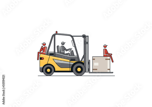 No passengers. Flat line vector design of forklift with the operator. 