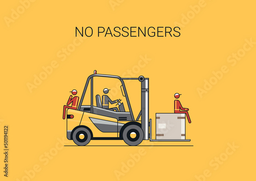 No passengers. Flat line vector design of forklift with the operator. 