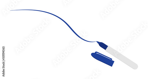 Permanent Marker Pen, Blue Marker, Permanent Marker Vector, Blue Pen Icon, Blue Pen with Cap, Thick Marker, Brush Icon Vector Illustration