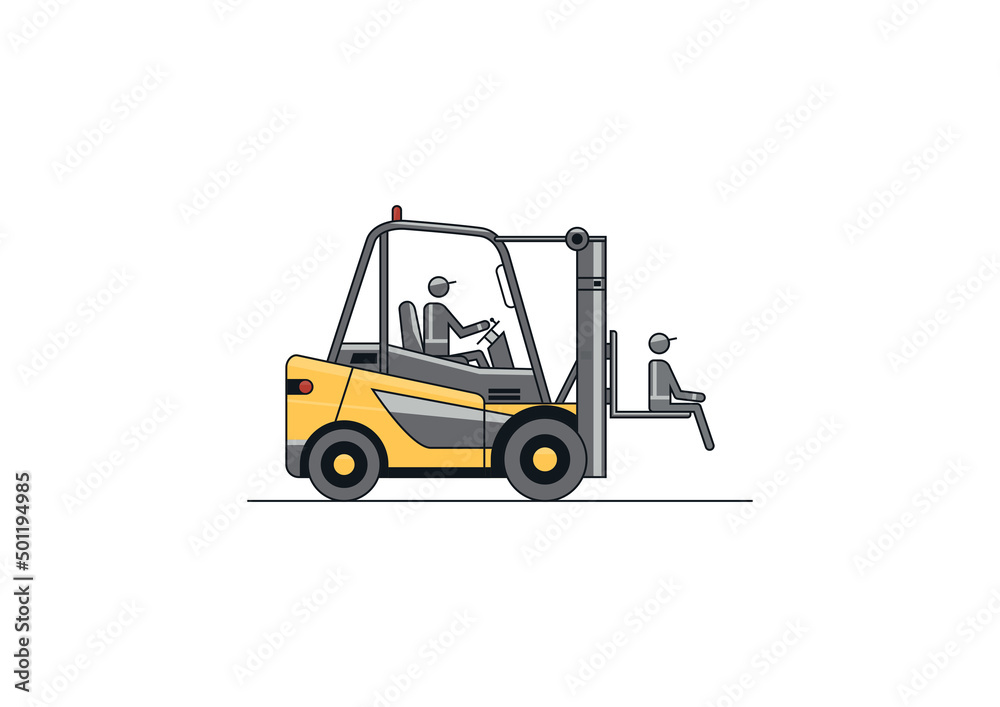 No passengers. Flat line vector design of forklift with the operator. 