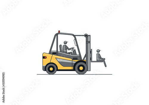 No passengers. Flat line vector design of forklift with the operator. 
