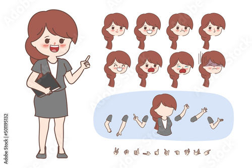 Cartoon hand drawn doodle businesswoman. Character creation design for animated.