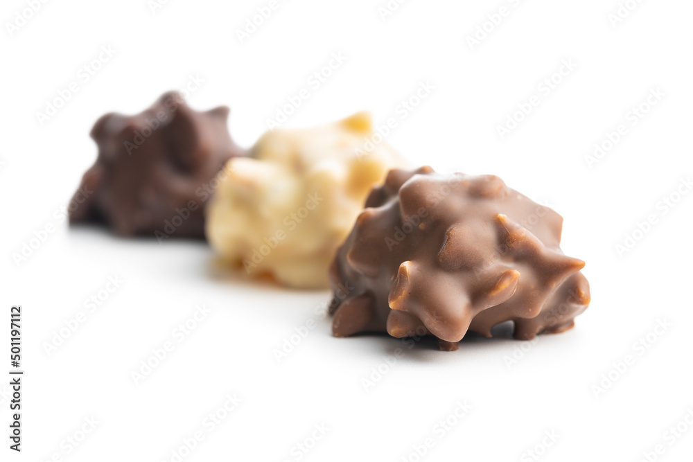 Chocolate truffles. Sweer pralines isolated on white background. Chocolate truffles. Sweer pralines isolated on white background.