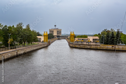 Canals on the Dnieper River in the city of Zaporozhye. locking. the deepest gateway in europe..CR2