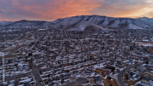 Herriman, Utah and Oquirrh Mountains at sunset