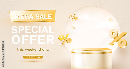 Mega sale special offer, Stage podium percent, Stage Podium Scene with for Award, Decor element background. Vector