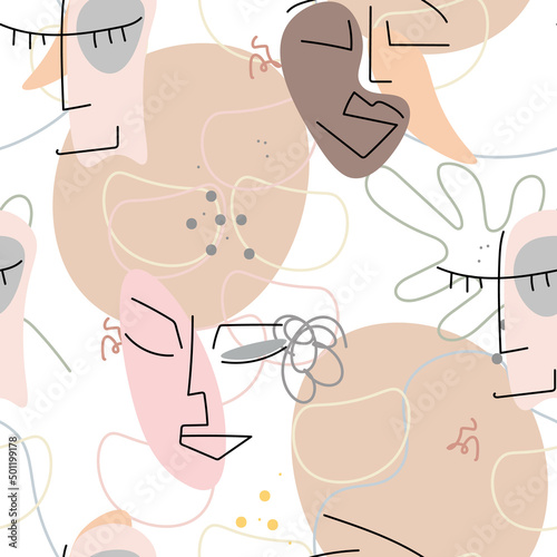 Face line pattern Abstract drawing seamless print