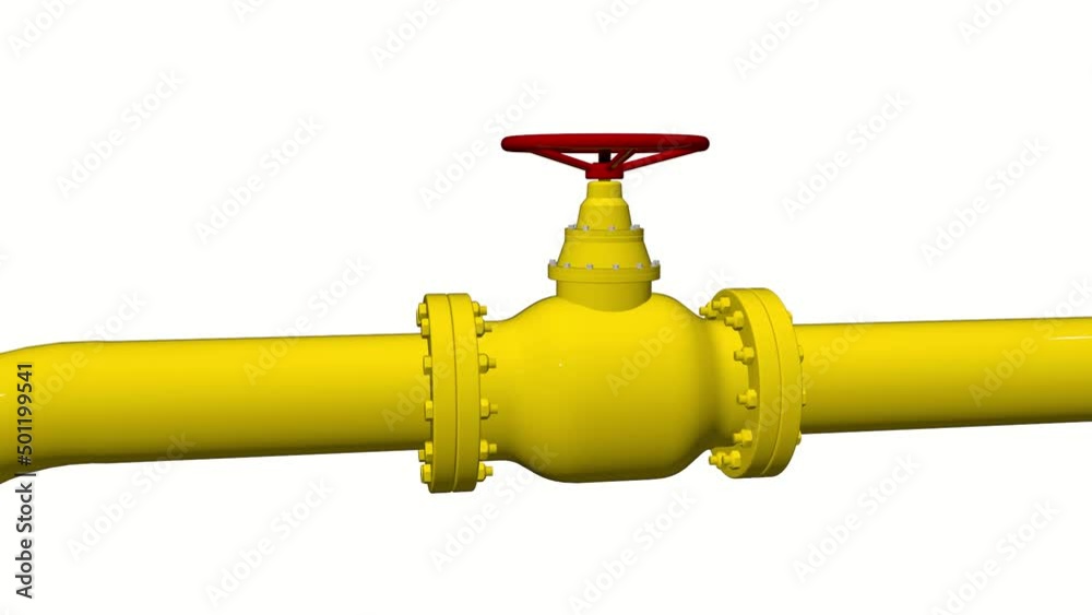 The gas pipeline is yellow with additional equipment, pipes and a valve to shut off the gas supply. The gas pipeline is yellow with additional equipment, pipes and a valve to shut off the gas supply.