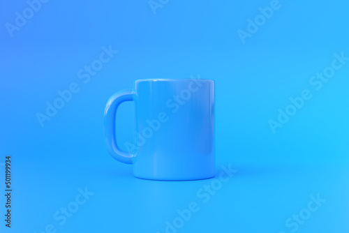 Blue Ceramic cup or empty mug for coffee, drink or tea on blue background. Minimal concept. 3D Rendering 3D Illustration