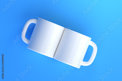 Φωτογραφία Two white ceramic cup or empty mug for coffee, drink or tea on blue background