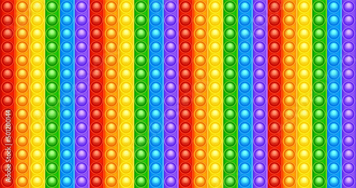 Colorful silicone anti-stress pop it toy texture, pattern. Trendy sensory game for children. Rainbow push pop fidget toy with brightly colored popping bubbles. Vector illustration