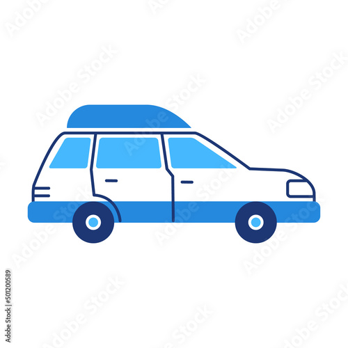 Vector illustration of car in doodle style on white background.