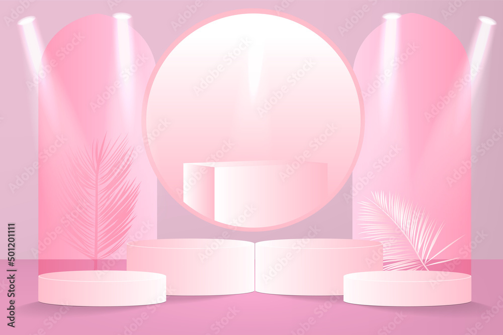 Background vector 3d podium, Cosmetic product minimal Blue, Pink, Red podium background 3d rendering shape, Stage for awards on product stand