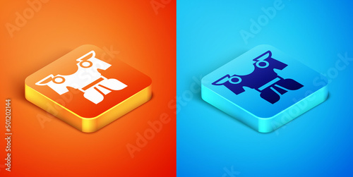 Isometric Body armor icon isolated on orange and blue background. Vector