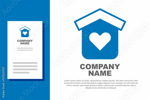 Blue Shelter for homeless icon isolated on white background. Emergency housing, temporary residence for people, bums and beggars without home. Logo design template element. Vector