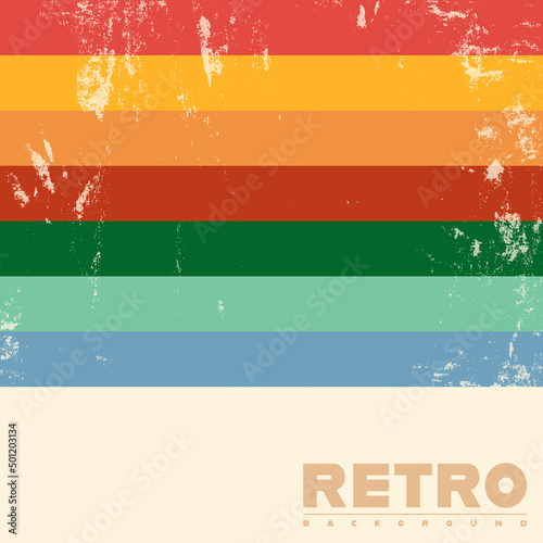 Retro background with vintage grunge texture and colored stripes. Vector illustration