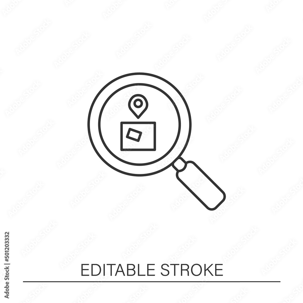 Automated tracking line icon. Tracking parcels. Logistic system. Internet delivery tracking system. Inventory tracking concept. Isolated vector illustration. Editable stroke Automated tracking line icon. Tracking parcels. Logistic system. Internet delivery tracking system. Inventory tracking concept. Isolated vector illustration. Editable stroke