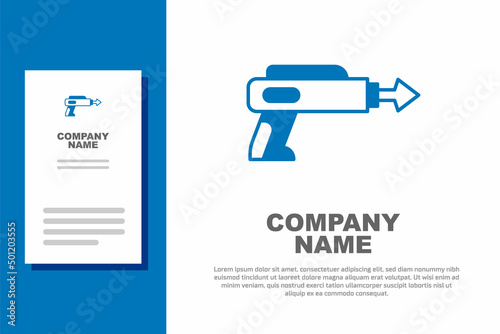 Blue Fishing harpoon icon isolated on white background. Fishery manufacturers for catching fish under water. Diving underwater equipment. Logo design template element. Vector