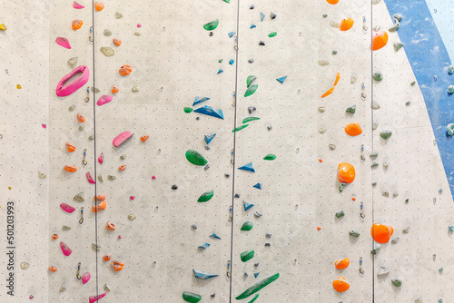 Colorful High rock climbing wall.