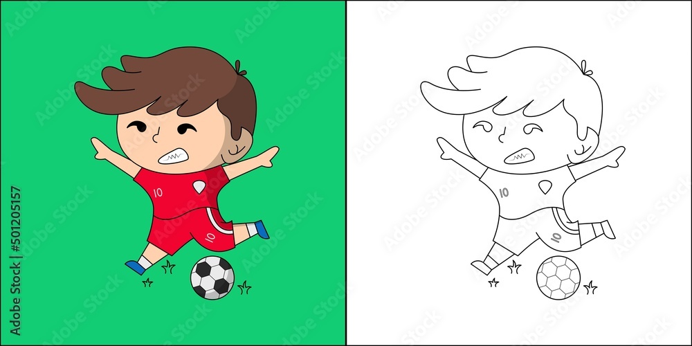Cute boy playing ball suitable for children's coloring page vector illustration Cute boy playing ball suitable for children's coloring page vector illustration