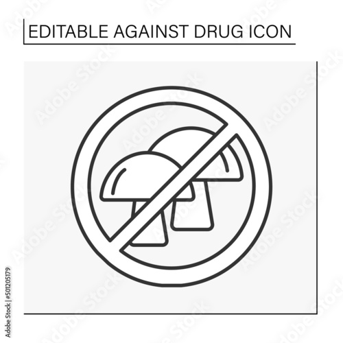  Against drug line icon. Stop narcotic. Hallucinogenic mushroom. Unhealthy addiction. Narcotic.Bad habits concept. Isolated vector illustration. Editable stroke