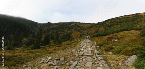 Extensive mountain panorama in the Karkonosze Mountains