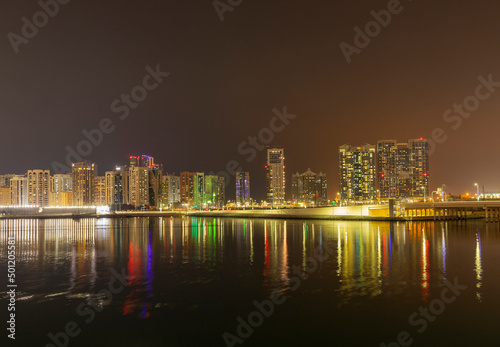Night time cityscape of the Al Maryah district of Abu Dhabi, United Arab Emirates © hyserb