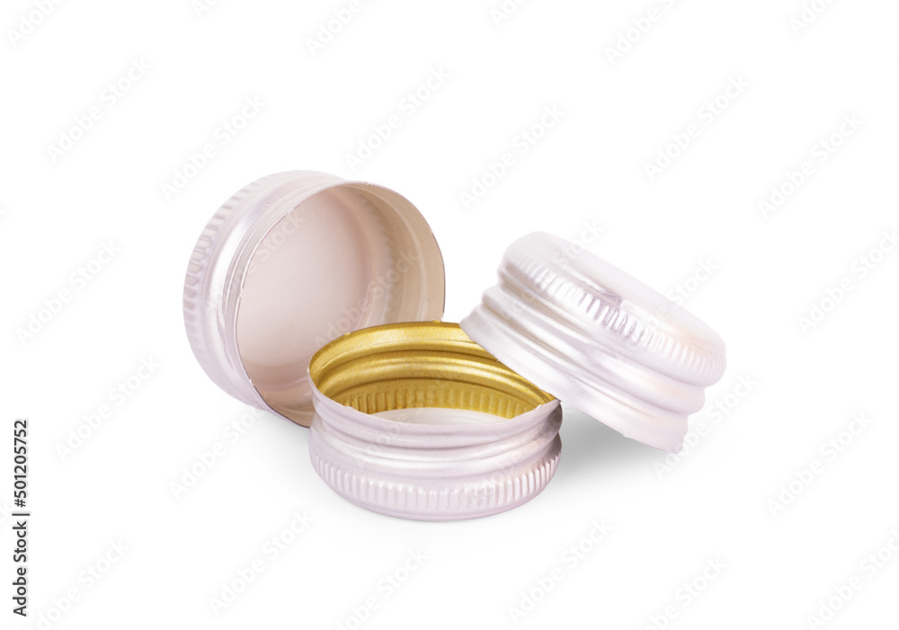 Silver bottle cap isolated on white background. Group of beverage lid for your design. Silver bottle cap isolated on white background. Group of beverage lid for your design.