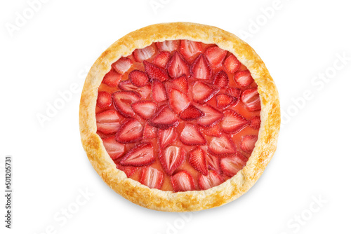 Strawberry galette on a white isolated background