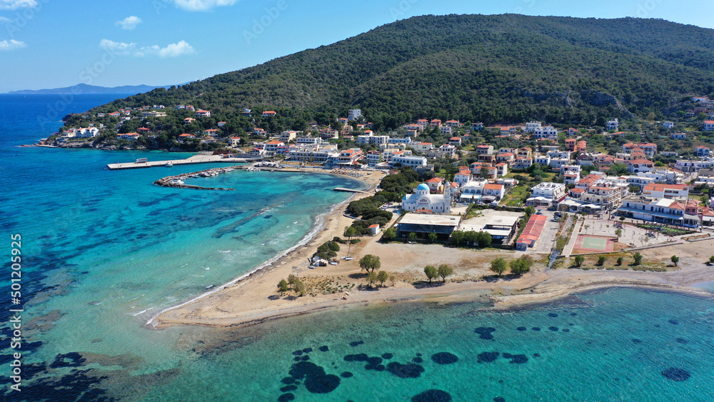 Aerial Drone Photo Of Iconic Picturesque Village Main Port And 