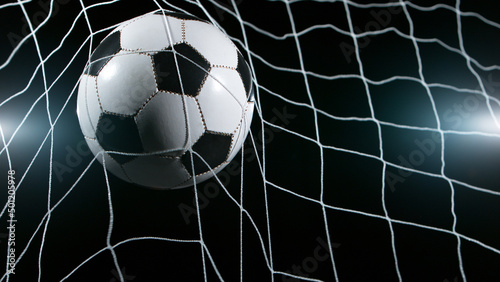 Close-up of Soccer Ball Hitiing Goal Net, Close-up.