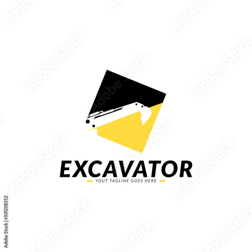Excavator logo template vector. Heavy equipment logo vector for construction company. Creative excavator illustration for logo.