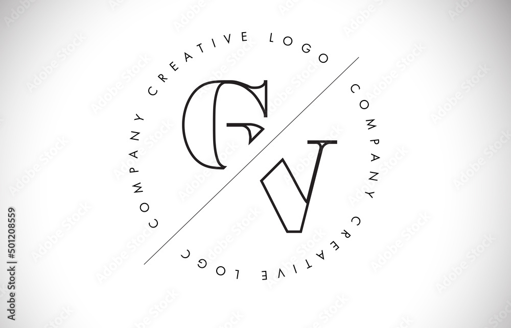 Outline GV g v letter logo with cut and intersected design and round frame. Outline GV g v letter logo with cut and intersected design and round frame.