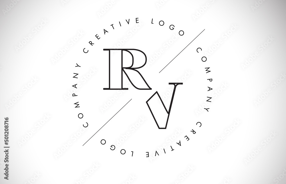 Outline RV r v letter logo with cut and intersected design and round frame. Outline RV r v letter logo with cut and intersected design and round frame.