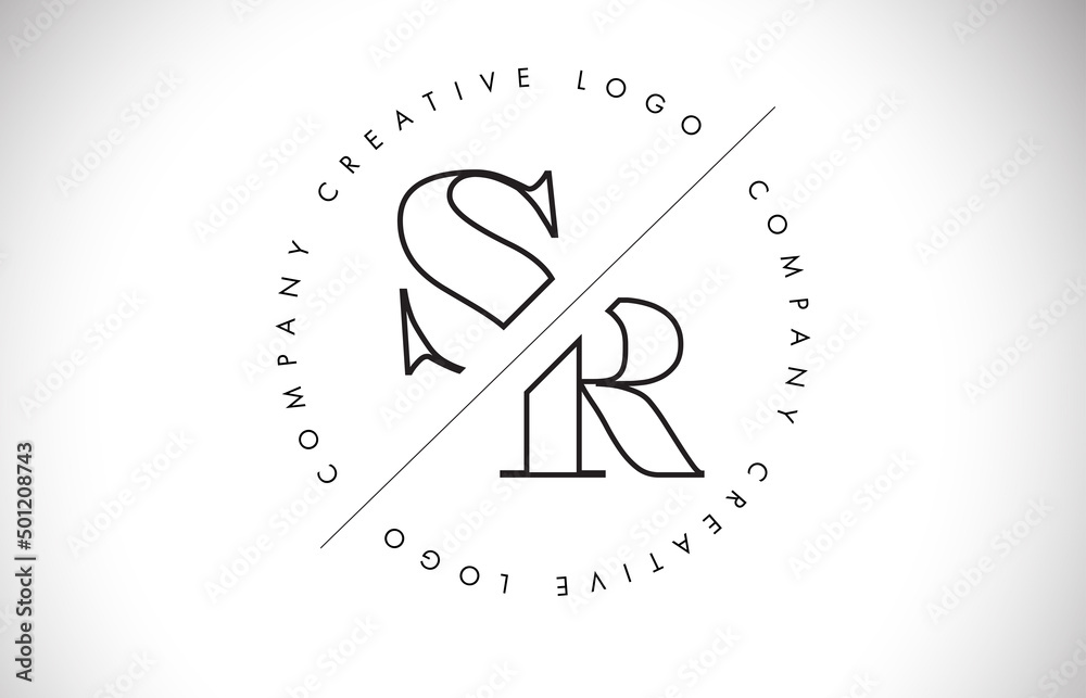 Outline SR s r letter logo with cut and intersected design and round frame. Outline SR s r letter logo with cut and intersected design and round frame.