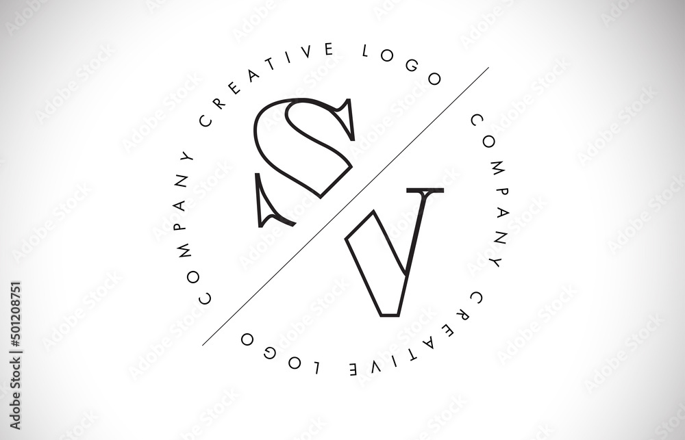 Outline SV s v letter logo with cut and intersected design and round frame. Outline SV s v letter logo with cut and intersected design and round frame.