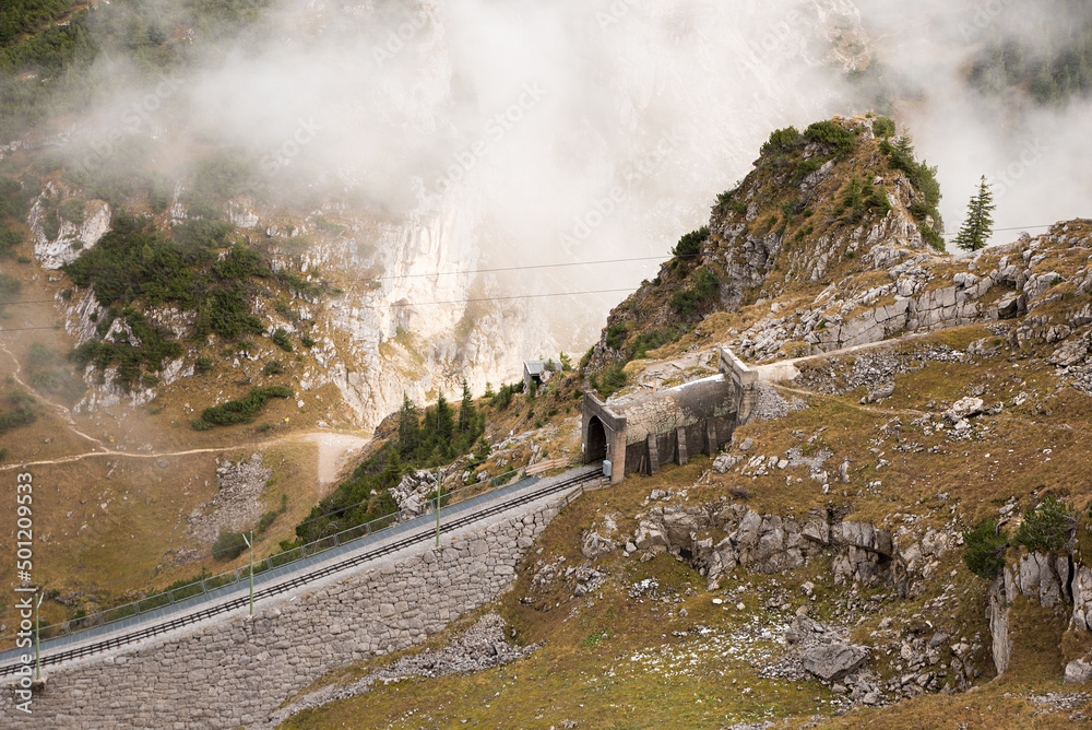 railway to Wendelstein mountain in autumn, tourist destination bavarian alps