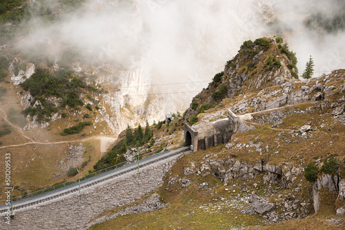 Obraz na płótnie railway to Wendelstein mountain in autumn, tourist destination bavarian alps w salonie