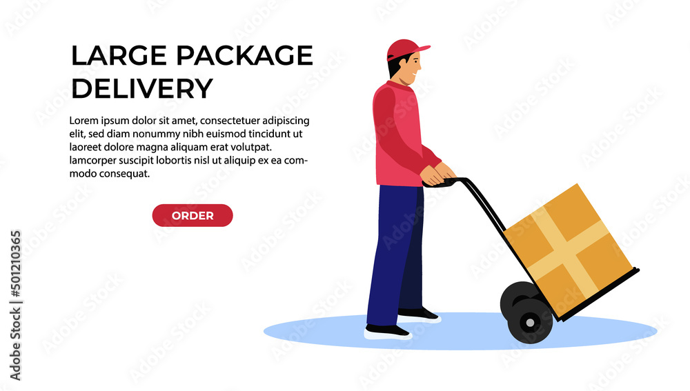 Stock vector hand drawn flat illustration large package delivery web page concept Stock vector hand drawn flat illustration large package delivery web page concept