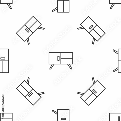 Grey line Chest of drawers icon isolated seamless pattern on white background. Vector