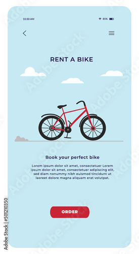 Rent a bike service mobile app page concept stock vector illustration