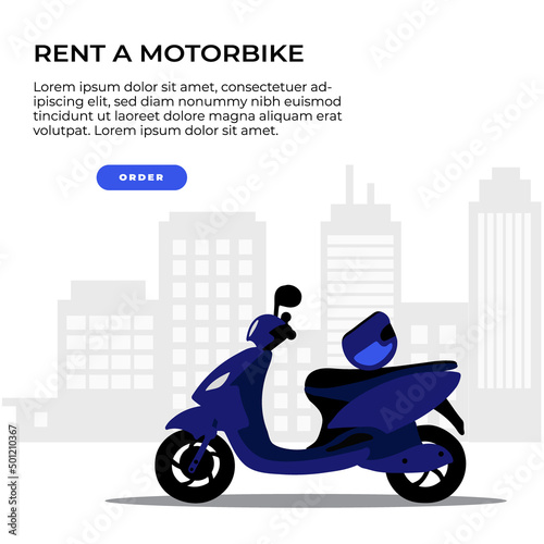 Stock vector hand drawn flat illustration rent a motorbike web page concept