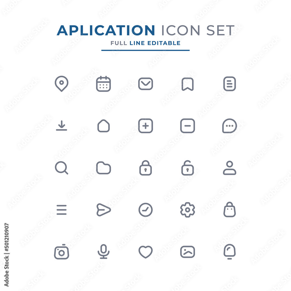 App icon set simple stroke. contains common simple application illustration icons. App icon set simple stroke. contains common simple application illustration icons.