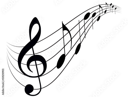 Music notes and g-clef on а music staff, decorative element for your design.